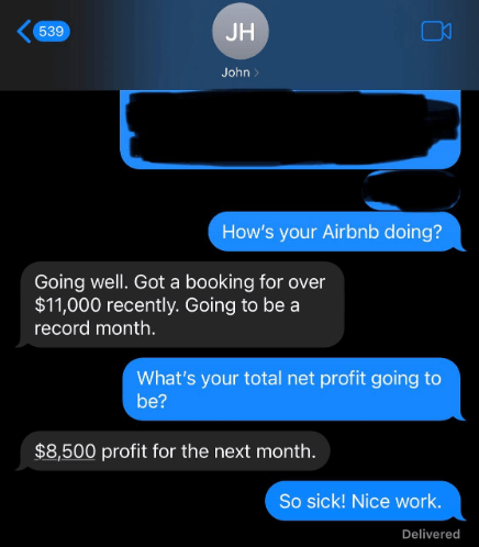 Student screenshot showing eleven thousand dollar booking and eighty five hundred dollar profit