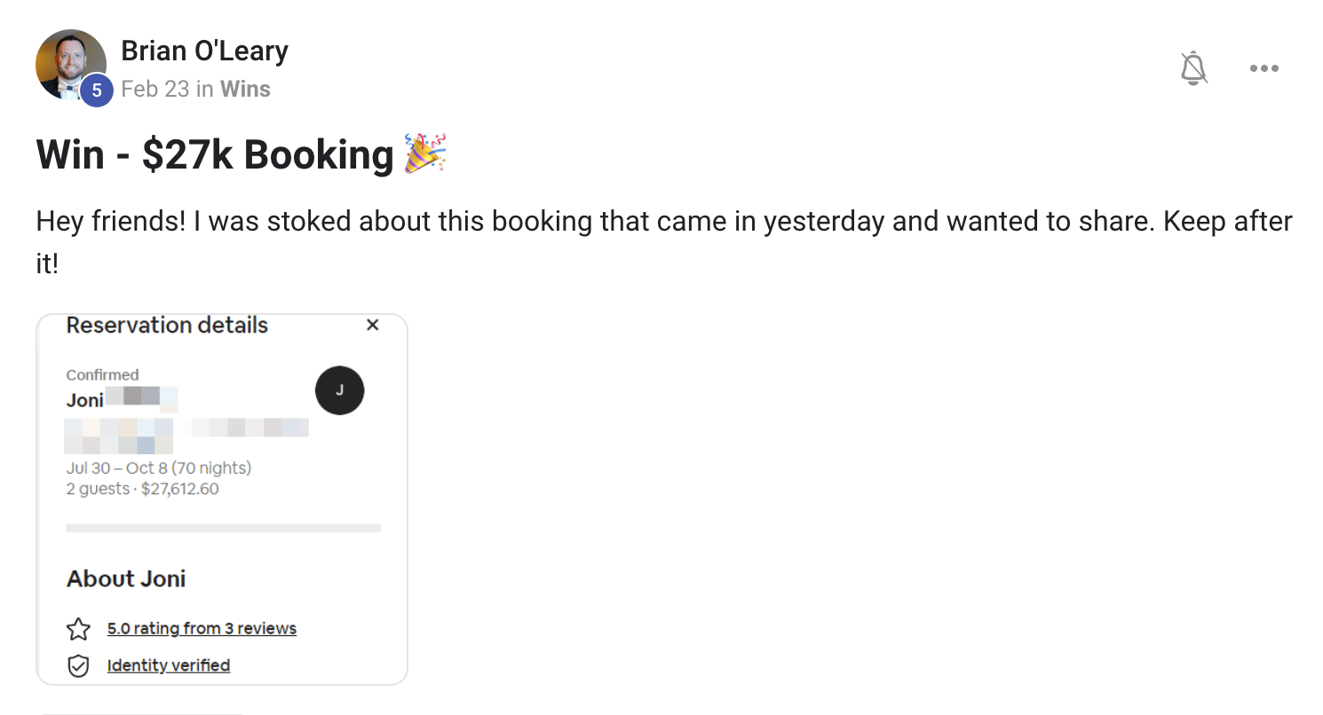 Brian O'Leary screenshot showing a twenty seven thousand dollar booking