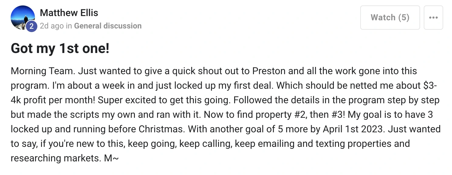 Matthew Ellis â€” first deal, first week