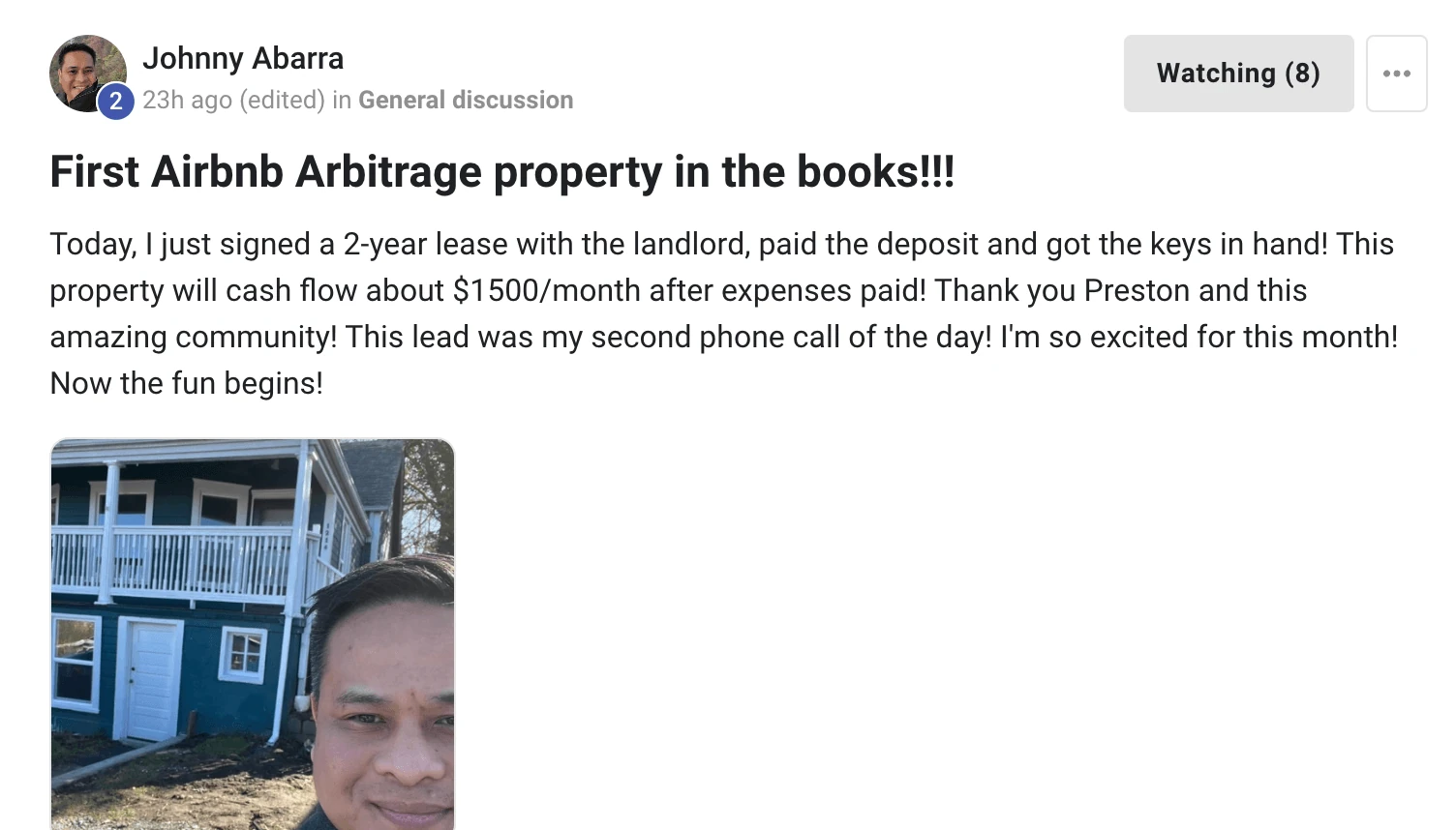 Johnny Abarra â€” first STR Arbitrage property