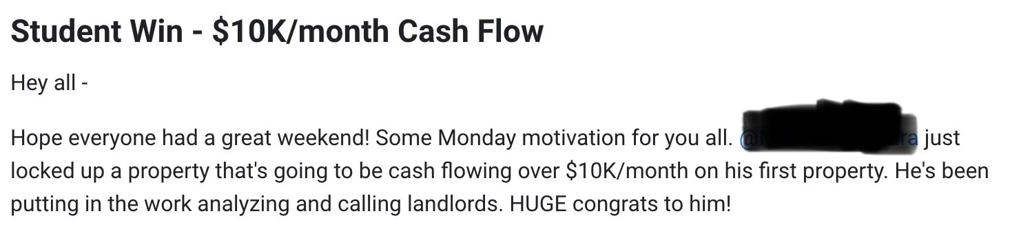 $10K/month cash flow on first property